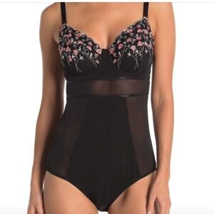 NWT Parfait Briana Wired Bodysuit, Black Floral
